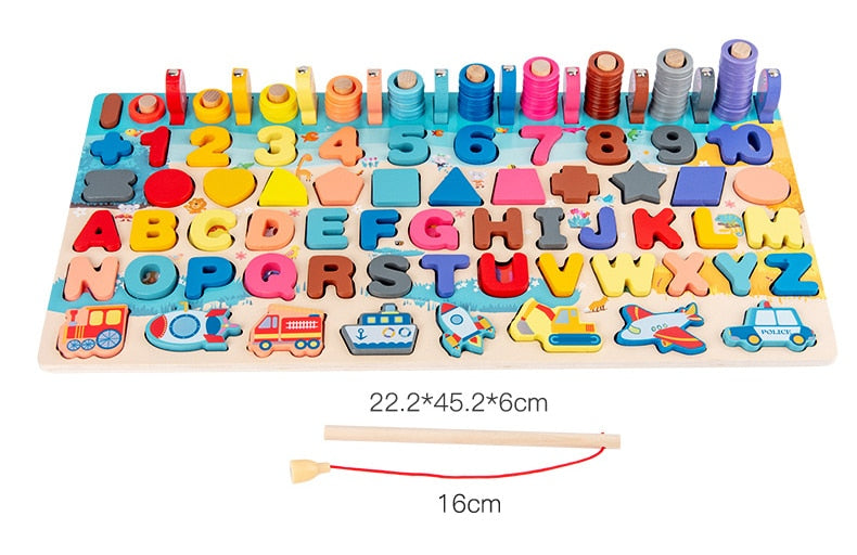 Montessori Educational Wooden Math Toys Children Busy Board Count Shape Colors Match Fishing Puzzle Learning Toys Gifts