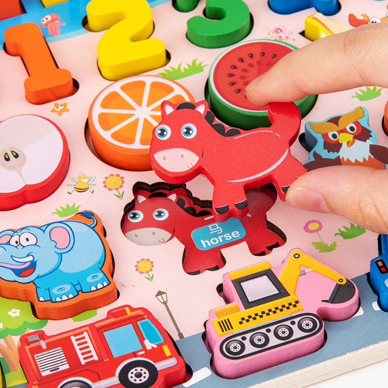 Montessori Educational Wooden Math Toys Children Busy Board Count Shape Colors Match Fishing Puzzle Learning Toys Gifts