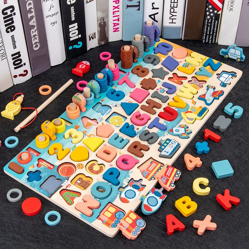 Montessori Educational Wooden Math Toys Children Busy Board Count Shape Colors Match Fishing Puzzle Learning Toys Gifts