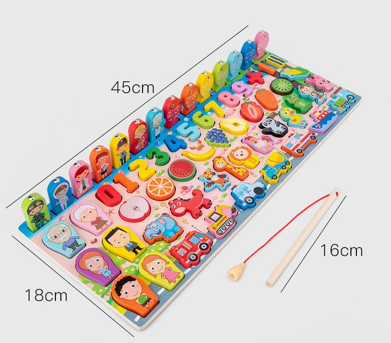 Montessori Educational Wooden Math Toys Children Busy Board Count Shape Colors Match Fishing Puzzle Learning Toys Gifts