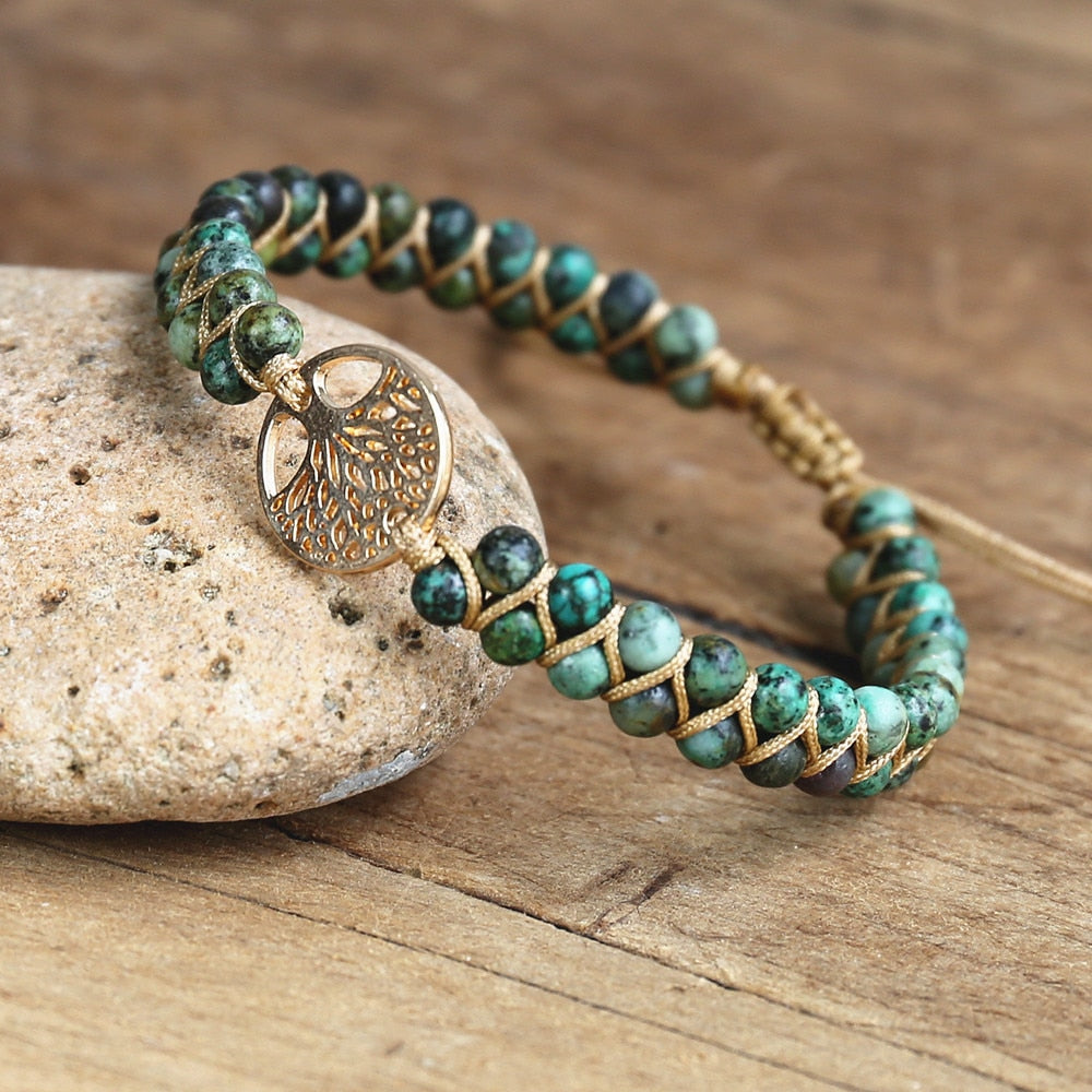 Handmade layer stone bracelet Beaded Boho Yoga Wrap Bracelet & Bangle Stainless Steel Tree of Life Braided Charm Bracelet