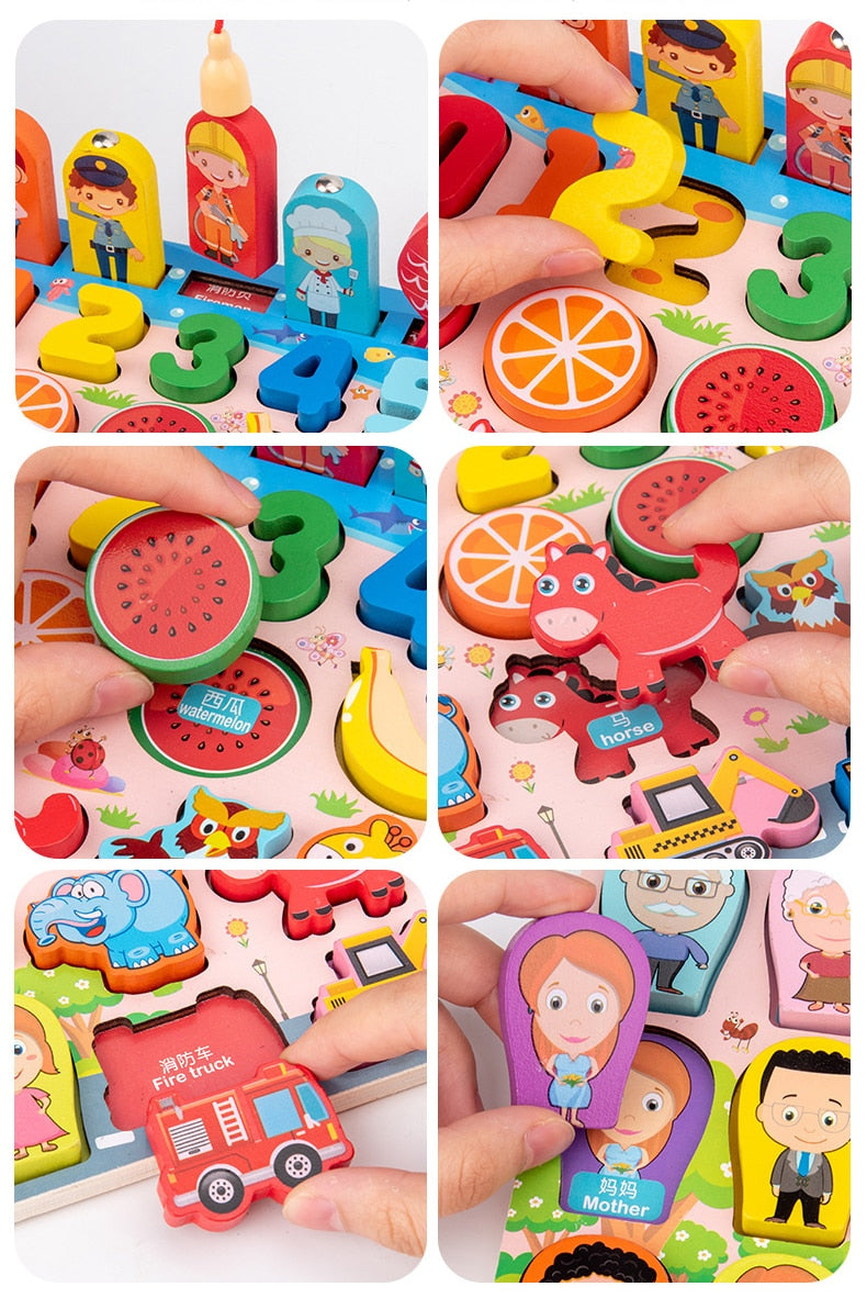 Montessori Educational Wooden Math Toys Children Busy Board Count Shape Colors Match Fishing Puzzle Learning Toys Gifts