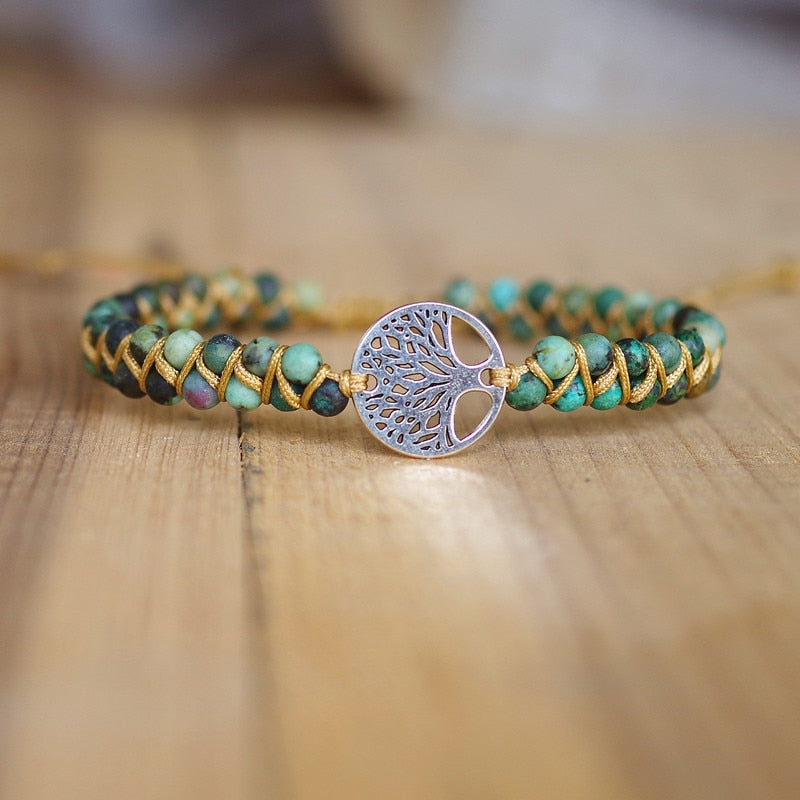 Handmade layer stone bracelet Beaded Boho Yoga Wrap Bracelet & Bangle Stainless Steel Tree of Life Braided Charm Bracelet