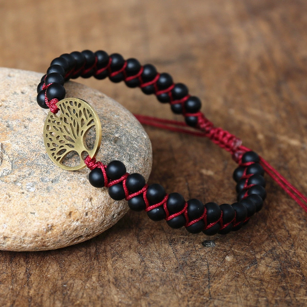 Handmade layer stone bracelet Beaded Boho Yoga Wrap Bracelet & Bangle Stainless Steel Tree of Life Braided Charm Bracelet