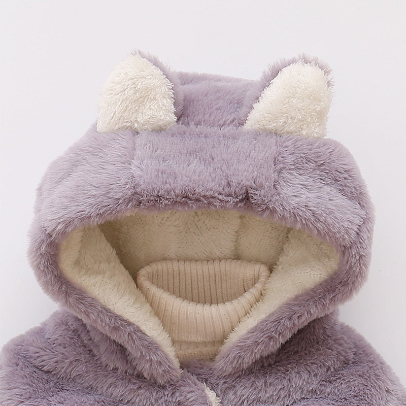 Cute Rabbit Ears Plush Baby Jacket Christmas Sweet Princess Girls Coat Autumn Winter Warm Hooded Outerwear Toddler Girl Clothes