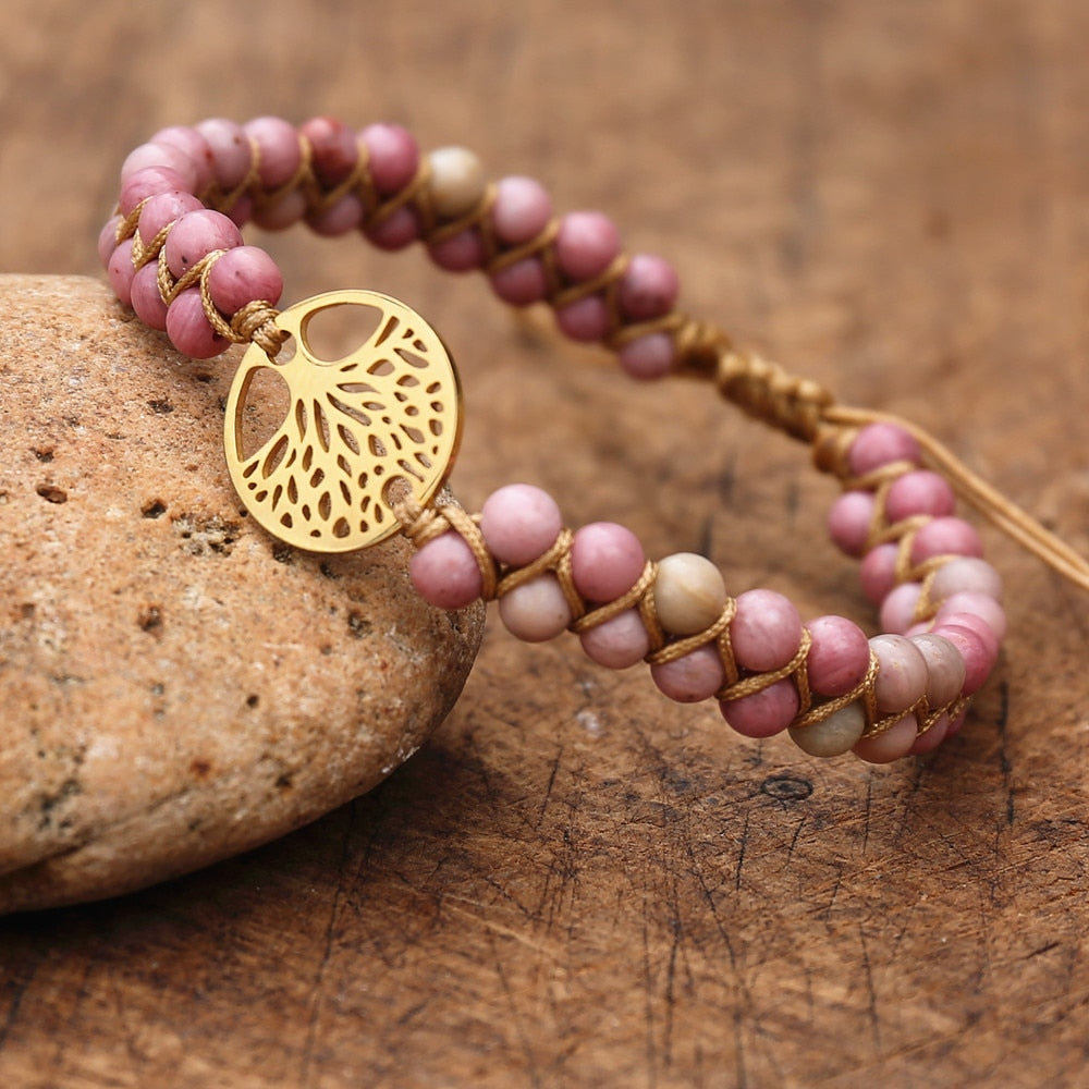 Handmade layer stone bracelet Beaded Boho Yoga Wrap Bracelet & Bangle Stainless Steel Tree of Life Braided Charm Bracelet