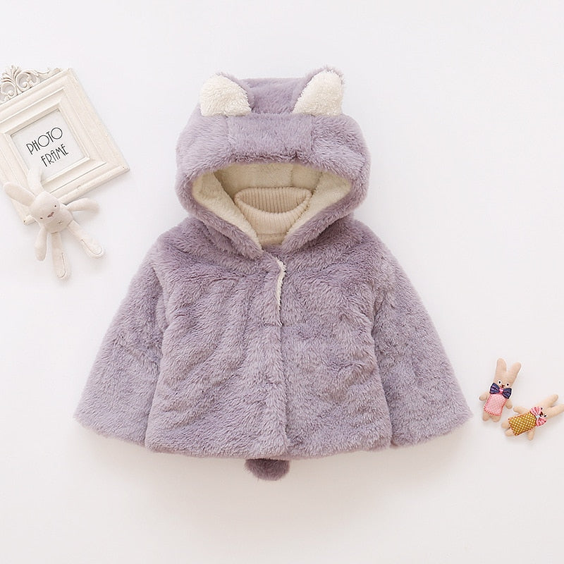 Cute Rabbit Ears Plush Baby Jacket Christmas Sweet Princess Girls Coat Autumn Winter Warm Hooded Outerwear Toddler Girl Clothes