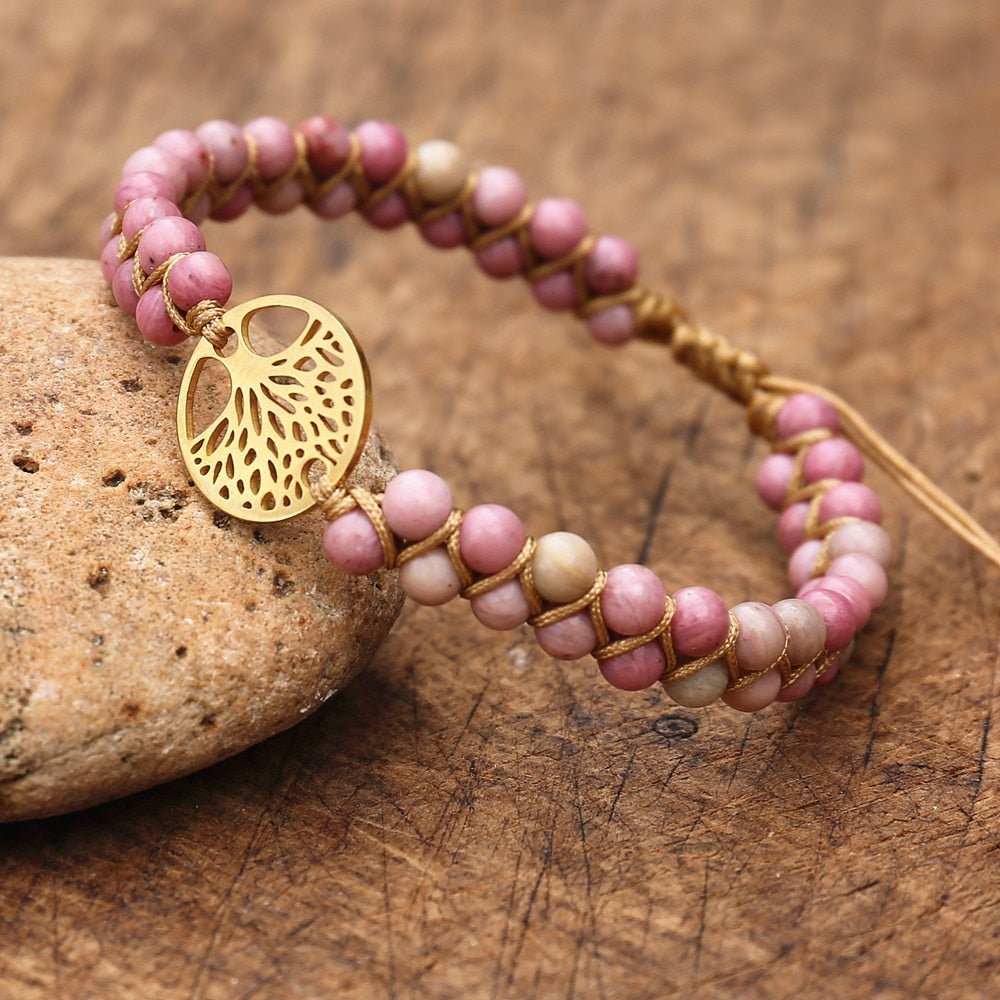 Handmade layer stone bracelet Beaded Boho Yoga Wrap Bracelet & Bangle Stainless Steel Tree of Life Braided Charm Bracelet