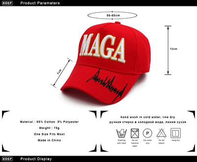 Donald Trump 2024 Cap USA Flag Baseball Caps MAGA Trump Signature Snapback President Hat 3D Embroidery