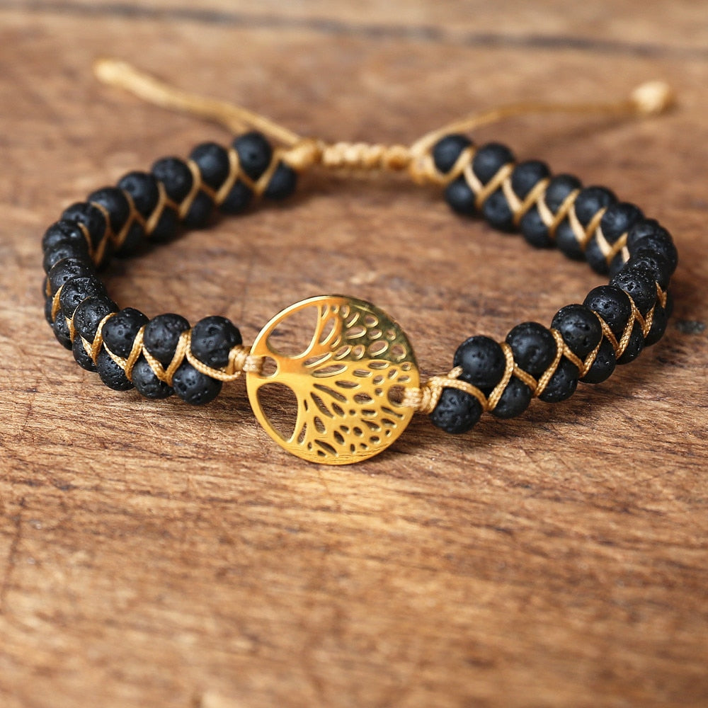 Handmade layer stone bracelet Beaded Boho Yoga Wrap Bracelet & Bangle Stainless Steel Tree of Life Braided Charm Bracelet