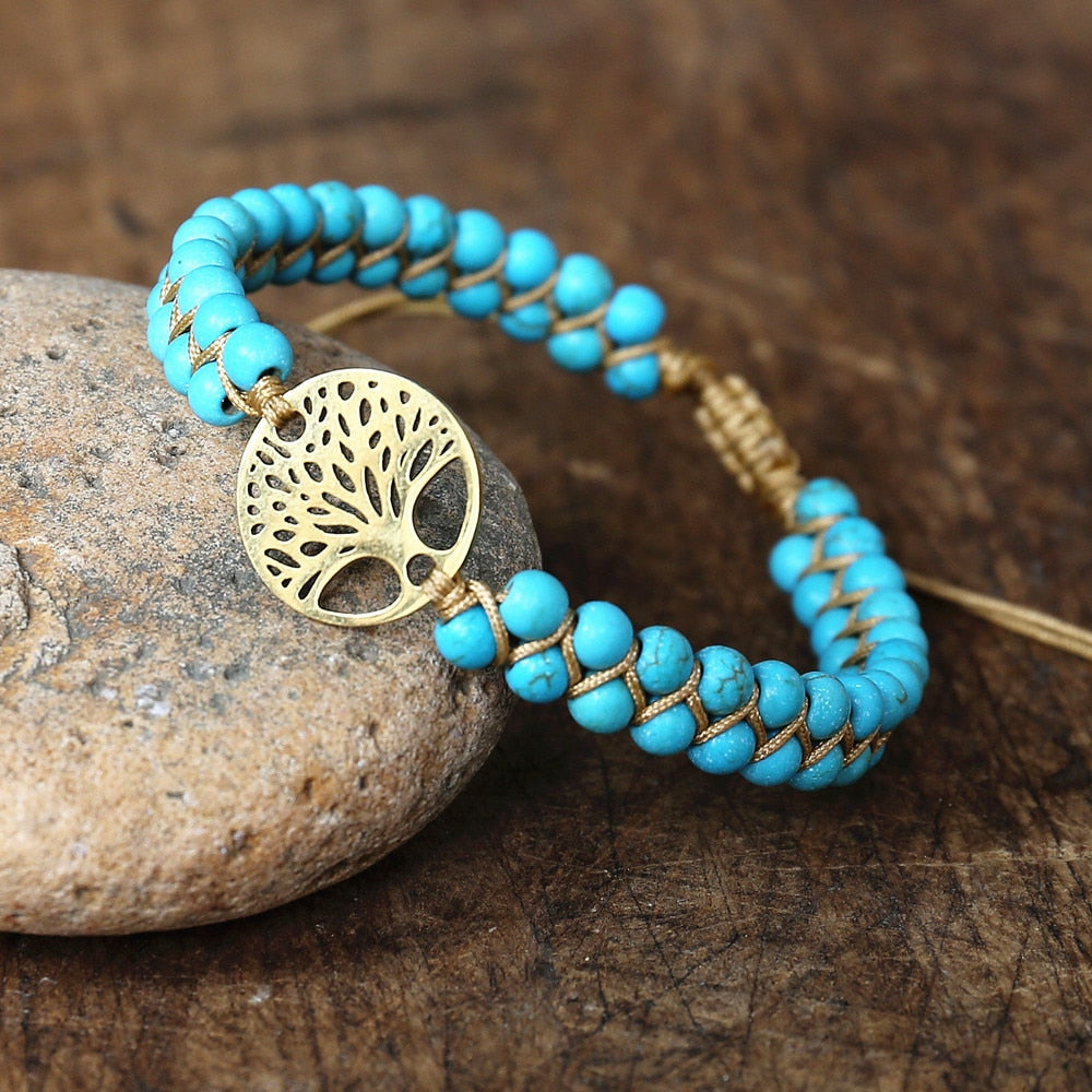 Handmade layer stone bracelet Beaded Boho Yoga Wrap Bracelet & Bangle Stainless Steel Tree of Life Braided Charm Bracelet
