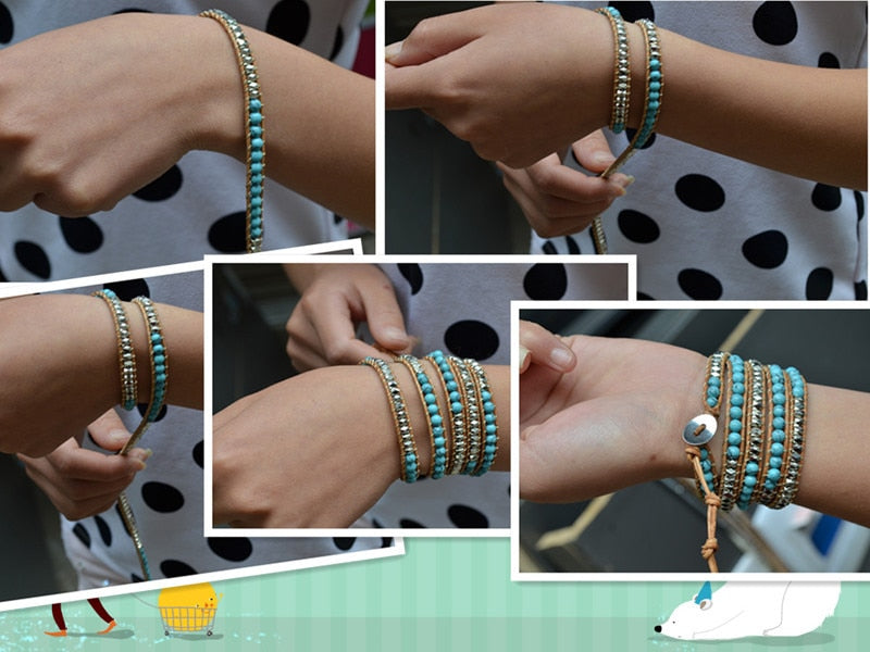 Handmade layer stone bracelet Beaded Boho Yoga Wrap Bracelet & Bangle Stainless Steel Tree of Life Braided Charm Bracelet