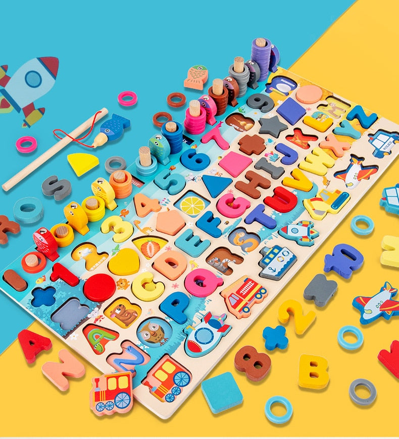 Montessori Educational Wooden Math Toys Children Busy Board Count Shape Colors Match Fishing Puzzle Learning Toys Gifts