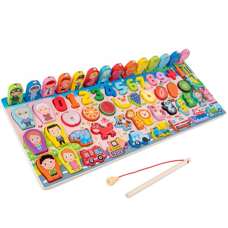 Montessori Educational Wooden Math Toys Children Busy Board Count Shape Colors Match Fishing Puzzle Learning Toys Gifts