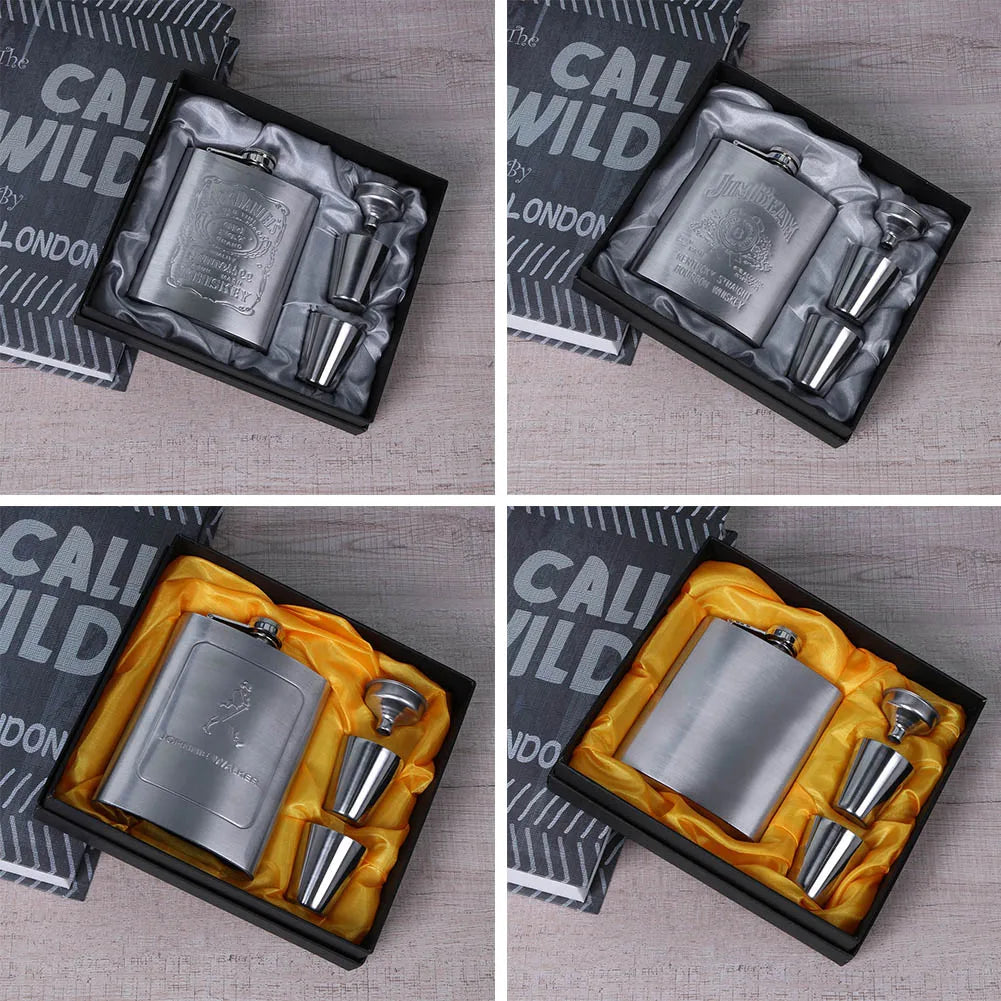 8oz Outdoors Portable Pocket Hip Flask Stainless Steel Whisky Flask Drink Alcohol Container Gift Box Vodka