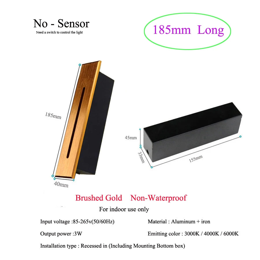 Slim Wall Stairs Light LED 3W Wall + Lamps Step Lamp Indoor lighting Nightlight Stairway Led Corridor Foyer Kitchen Hallway Lamp