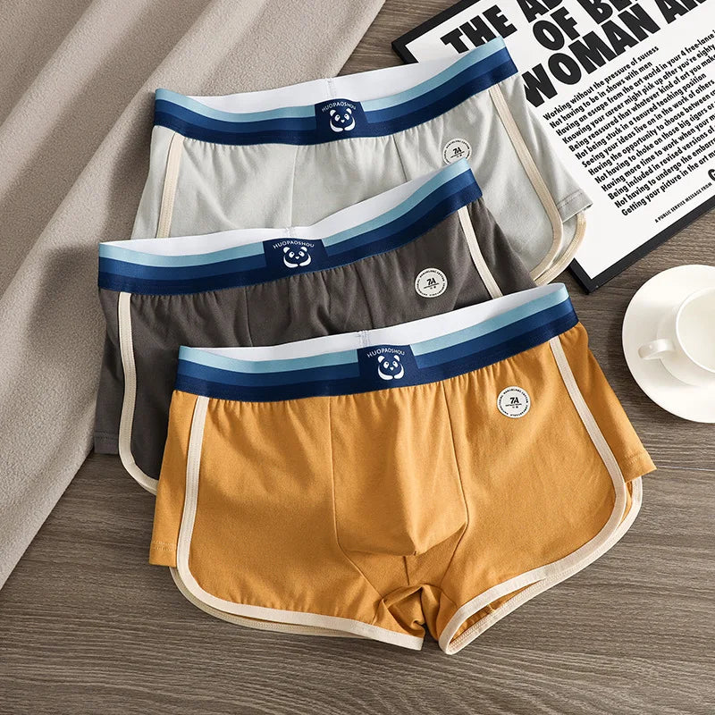Antibacterial Big U Mesh Breathable Crotch Men's Panties 100% Cotton Trendy Underpants High Elastic Waist Boxers