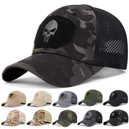 Skull Tactical Airsoft Cap Adjustable Breathable Sun Visor Trucker Hat Mesh Hunting Hiking Snapback Baseball hats gorra
