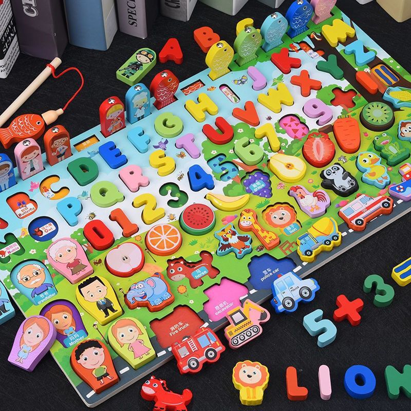 Montessori Educational Wooden Math Toys Children Busy Board Count Shape Colors Match Fishing Puzzle Learning Toys Gifts