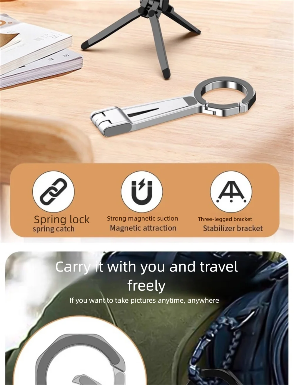 Magnetic ring alloy mobile phone holder Tripod Stand Portable Foldable Bracket Pocket Cell Phone Stand Non-slip