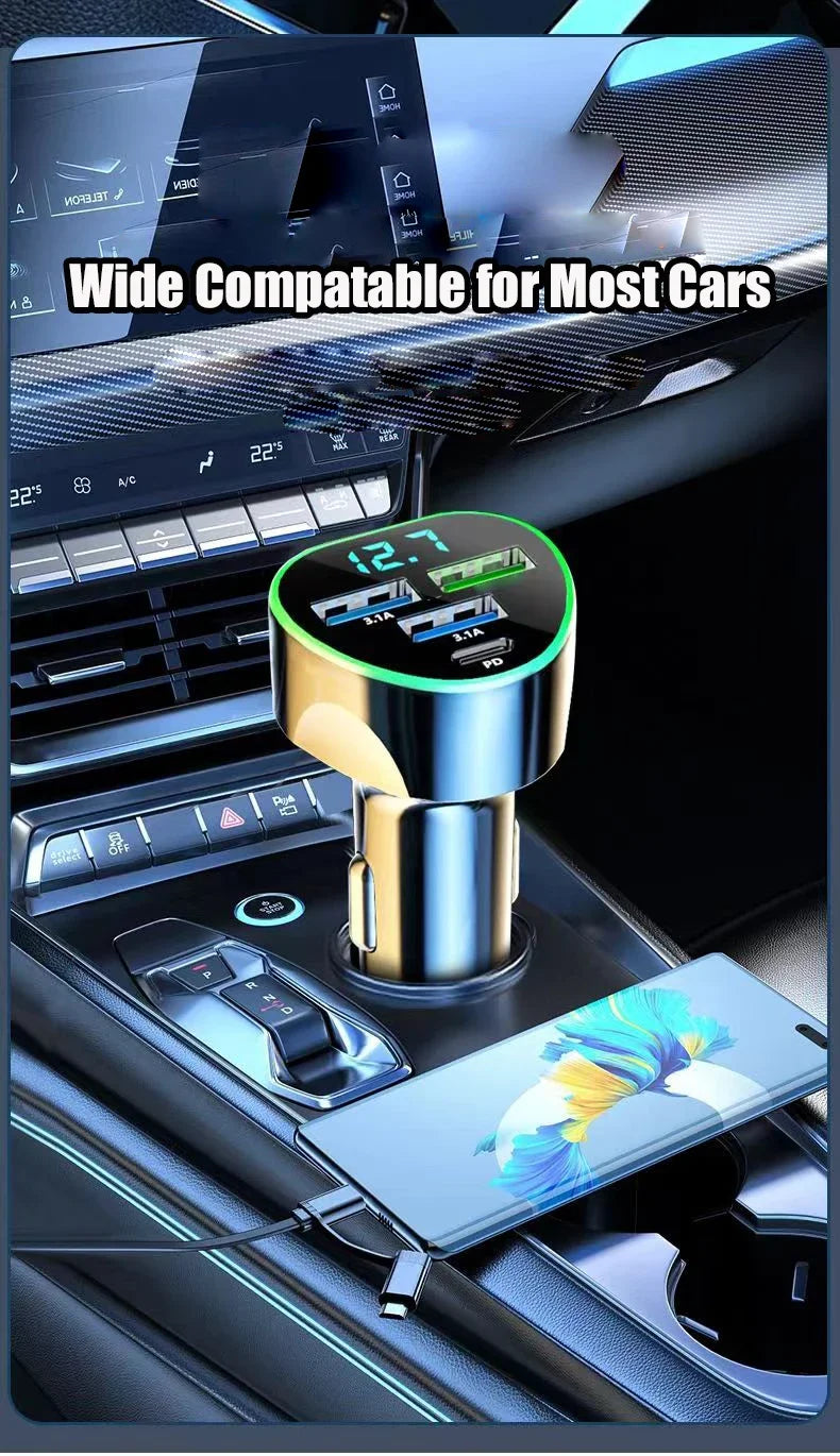 Car Phone Charger USB Type C Super Fast Charge in Car with LED Voltage Monitor