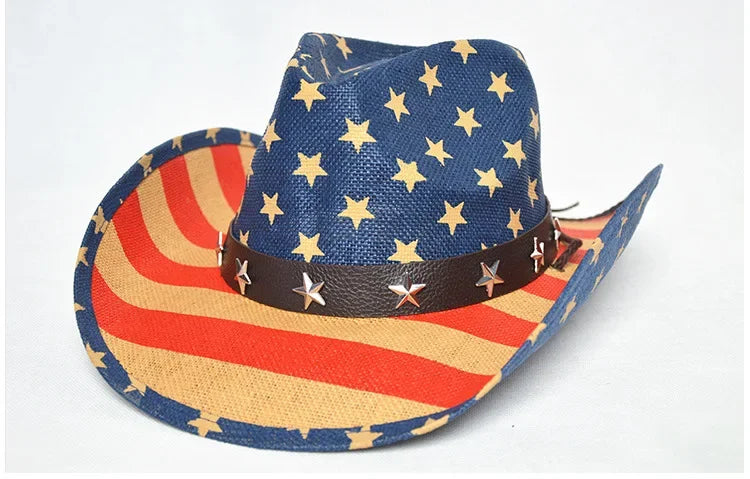 American Flag Cowboy Hats For Men Wide Brim Usa Cowgirl Chapeau Homme Cap Usa Flag Straw Cowboy Hat
