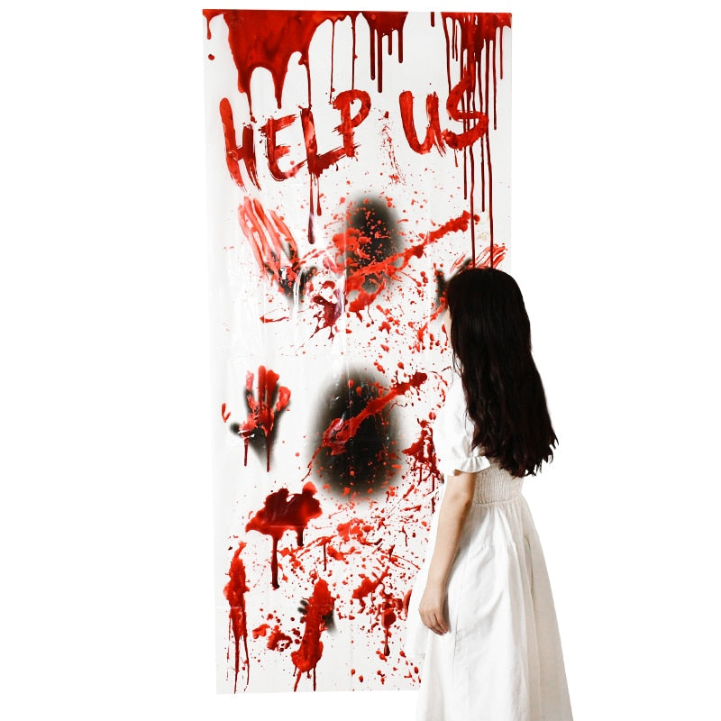 Halloween Window Door Decoration Window Clings Door Posters with Scary Bloody Handprints for Halloween Haunted House Party Decor