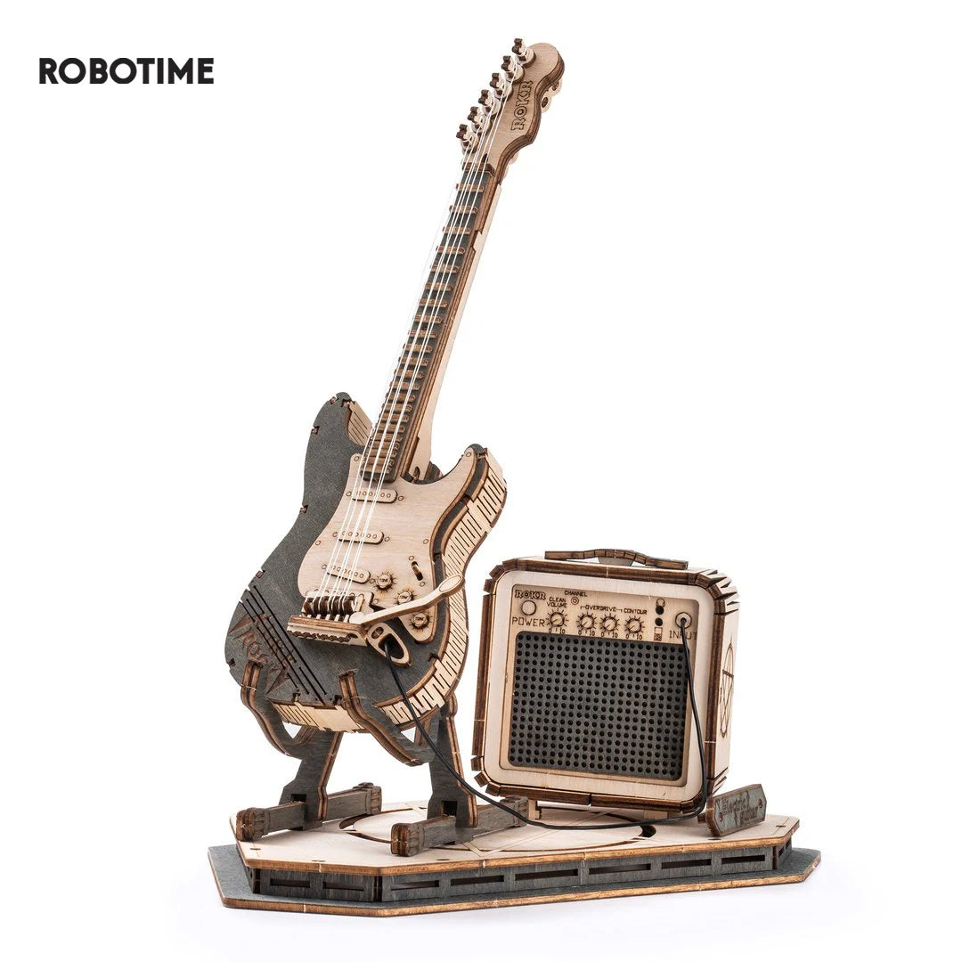 Electric Guitar 3D Wooden Puzzle for Kids Adults Assembly Creative Toys Building Block Set for Christmas Gifts