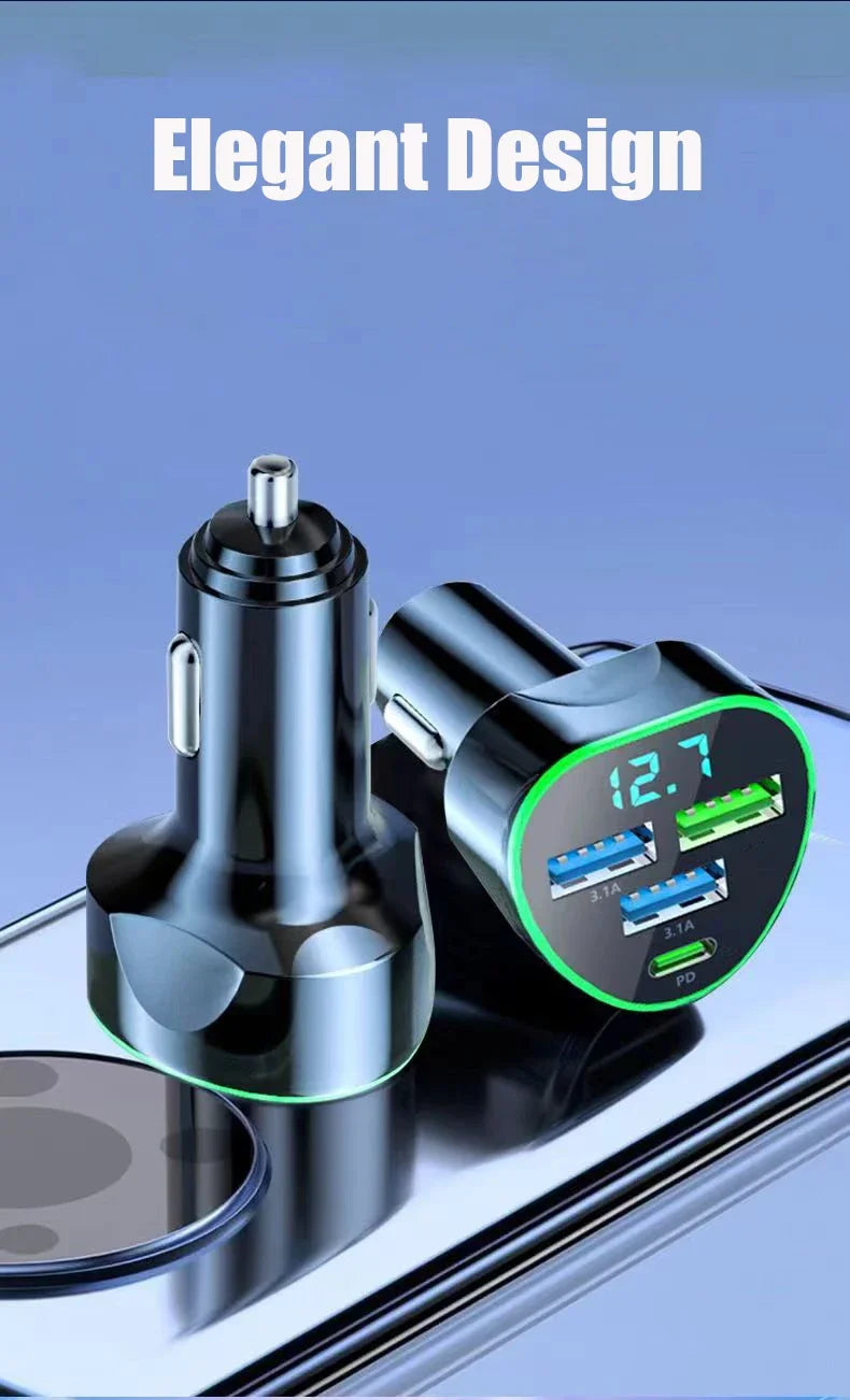 Car Phone Charger USB Type C Super Fast Charge in Car with LED Voltage Monitor