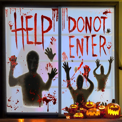 Halloween Window Door Decoration Window Clings Door Posters with Scary Bloody Handprints for Halloween Haunted House Party Decor