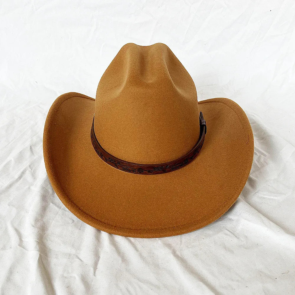 Vintage Western Cowboy Hat For Men's Gentleman Lady Jazz Cowgirl With Leather Wide Brim