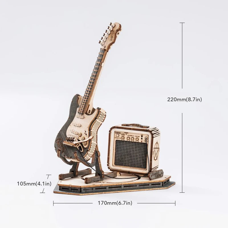 Electric Guitar 3D Wooden Puzzle for Kids Adults Assembly Creative Toys Building Block Set for Christmas Gifts