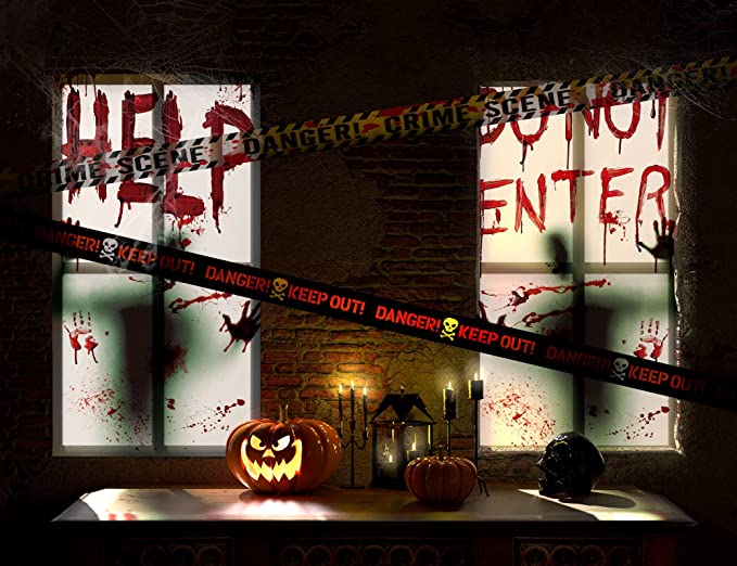 Halloween Window Door Decoration Window Clings Door Posters with Scary Bloody Handprints for Halloween Haunted House Party Decor