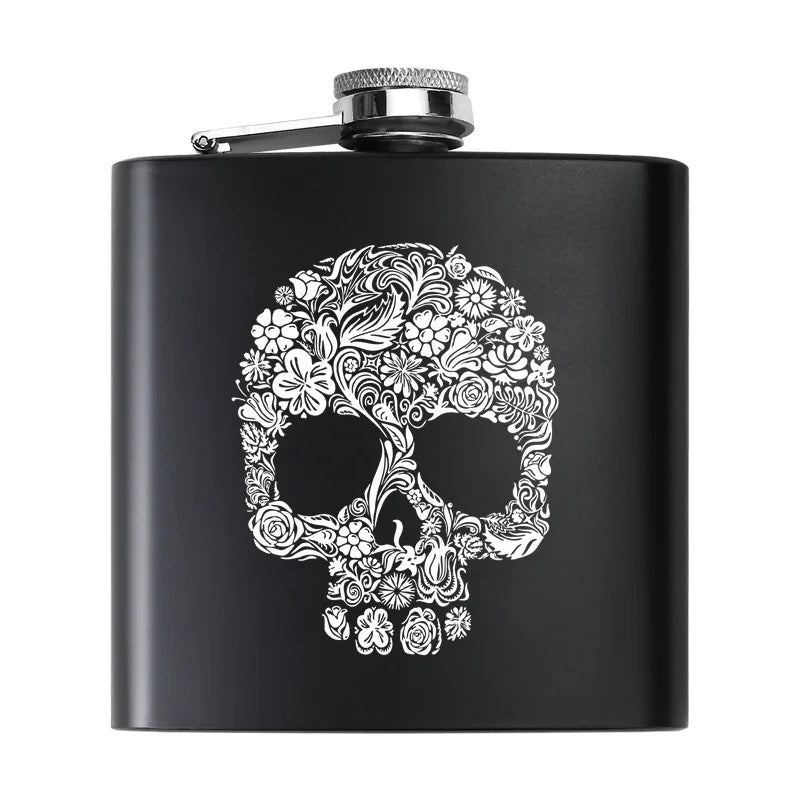 6oz Stainless Steel Outdoor Hip Flask Pocket Laser Print Hip Flask Portable Wine Whiskey Jug Bottle