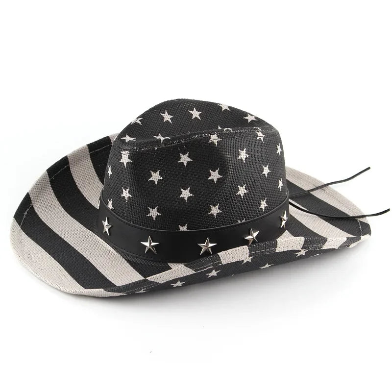 American Flag Cowboy Hats For Men Wide Brim Usa Cowgirl Chapeau Homme Cap Usa Flag Straw Cowboy Hat