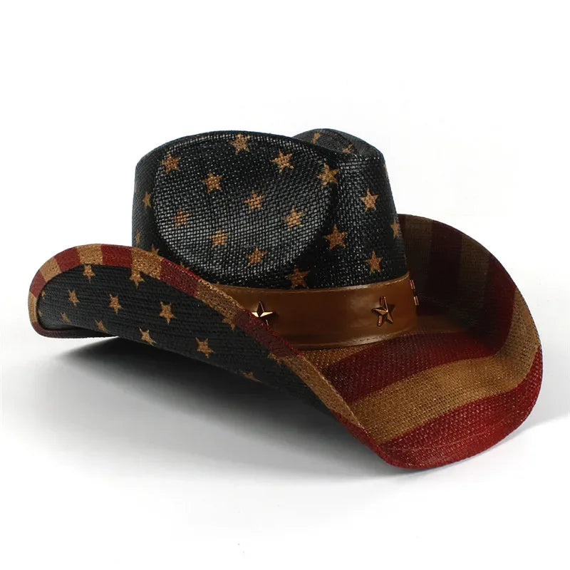 American Flag Cowboy Hats For Men Wide Brim Usa Cowgirl Chapeau Homme Cap Usa Flag Straw Cowboy Hat