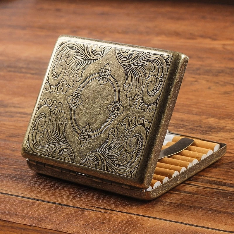Cigarette Case Folio Metal Brass Retro Cigarette Tobacco Box Travel For Men Gift Smoking Accessories Tool