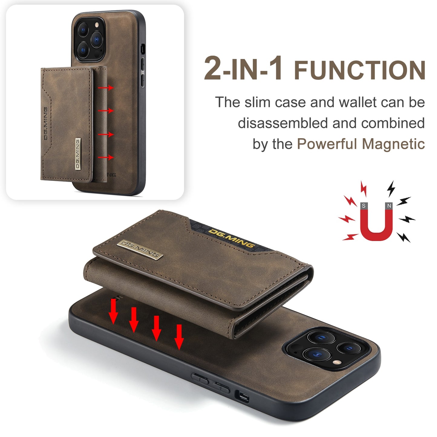 2 In 1 Detachable Magnetic Leather Case for IPhone 13 12 14 11 Pro Max Xs XR 7 8 Plus Se2020 Wallet Cover Cards Holder Pocket