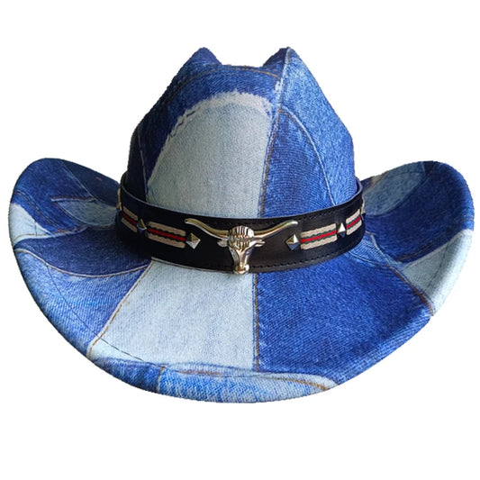 Cowboy Hat Fashion Chic Unisex Solid Color Jazz Hat With Bull Shaped Decor Western Cowboy Hats