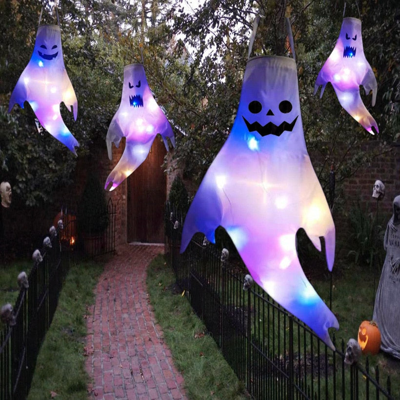 Halloween Outdoor Light Hanging Ghost Halloween Party Dress Up Glowing Spooky Lamp Horror Props Home Bar Decoration