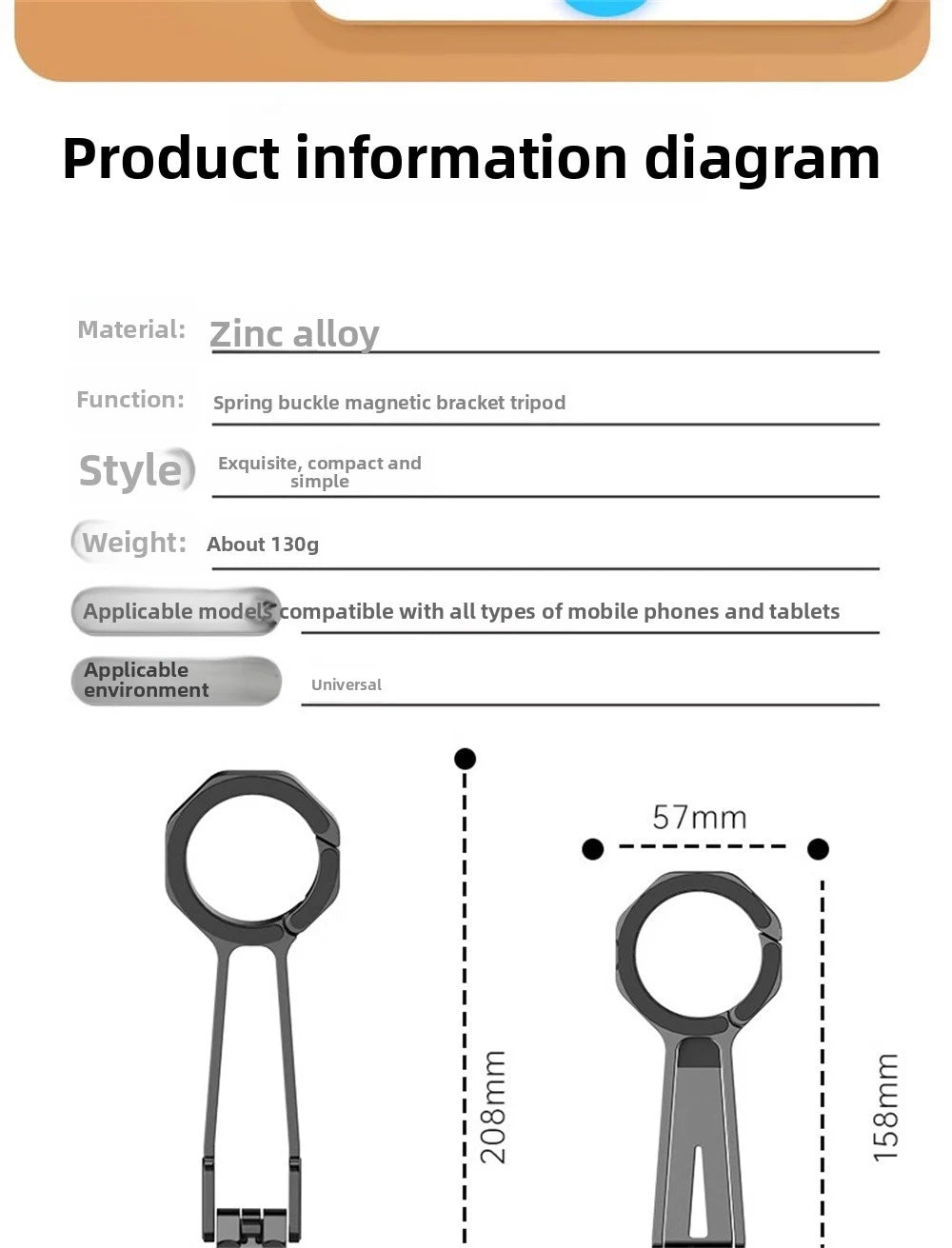 Magnetic ring alloy mobile phone holder Tripod Stand Portable Foldable Bracket Pocket Cell Phone Stand Non-slip