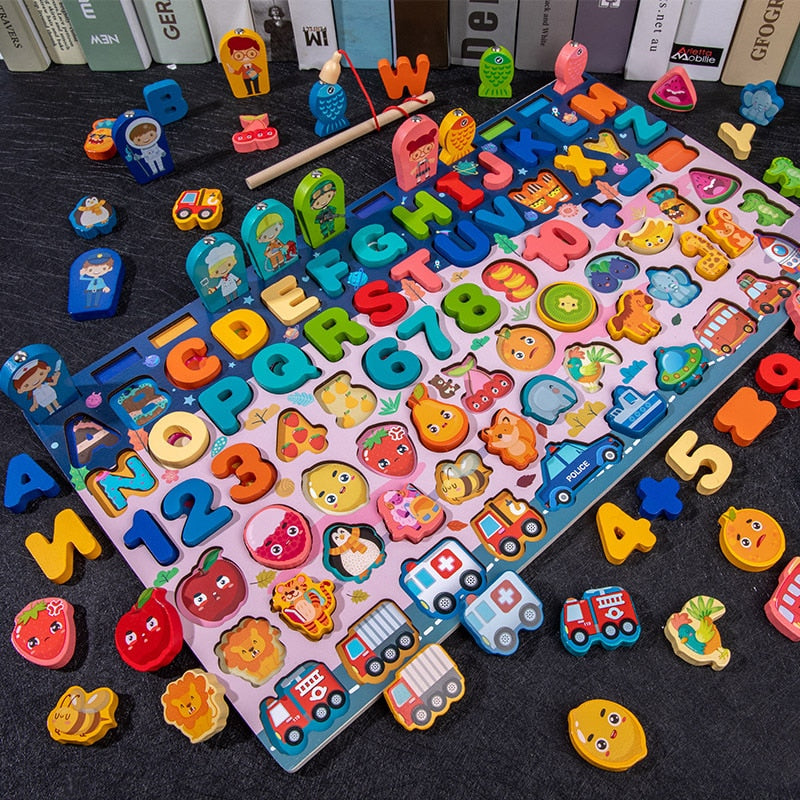 Montessori Educational Wooden Math Toys Children Busy Board Count Shape Colors Match Fishing Puzzle Learning Toys Gifts