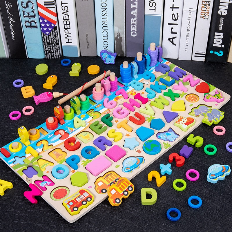 Montessori Educational Wooden Math Toys Children Busy Board Count Shape Colors Match Fishing Puzzle Learning Toys Gifts