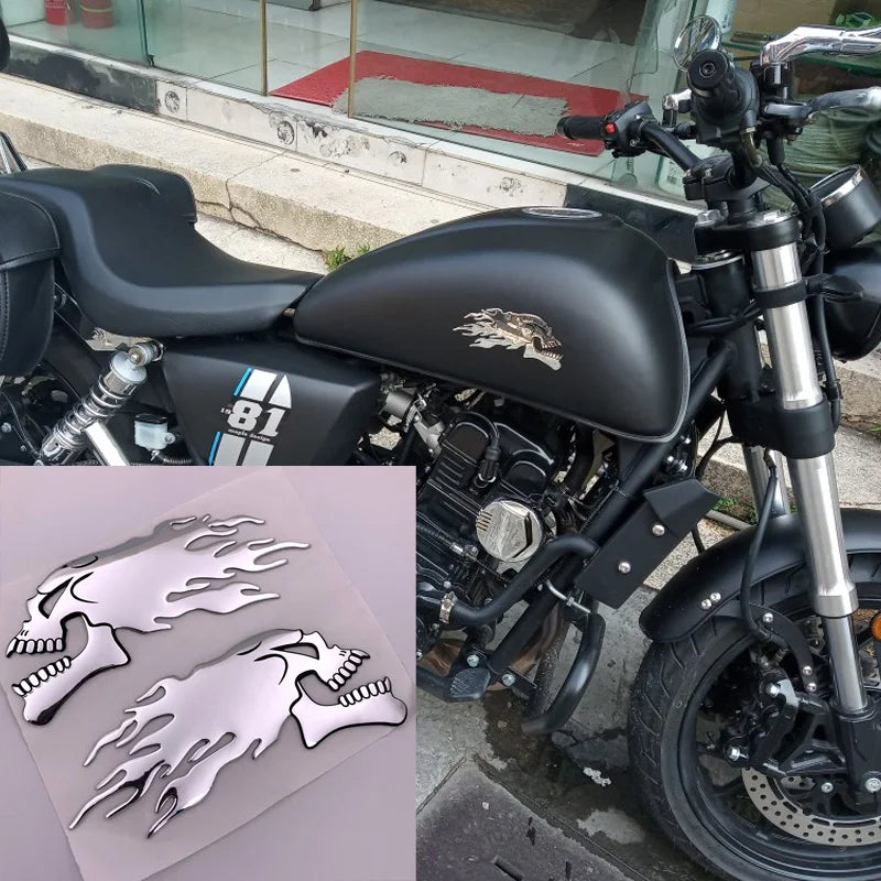 3D Fire Ghost Skull Head Auto Hurricane Chrome Plating Motorcycle Stickers