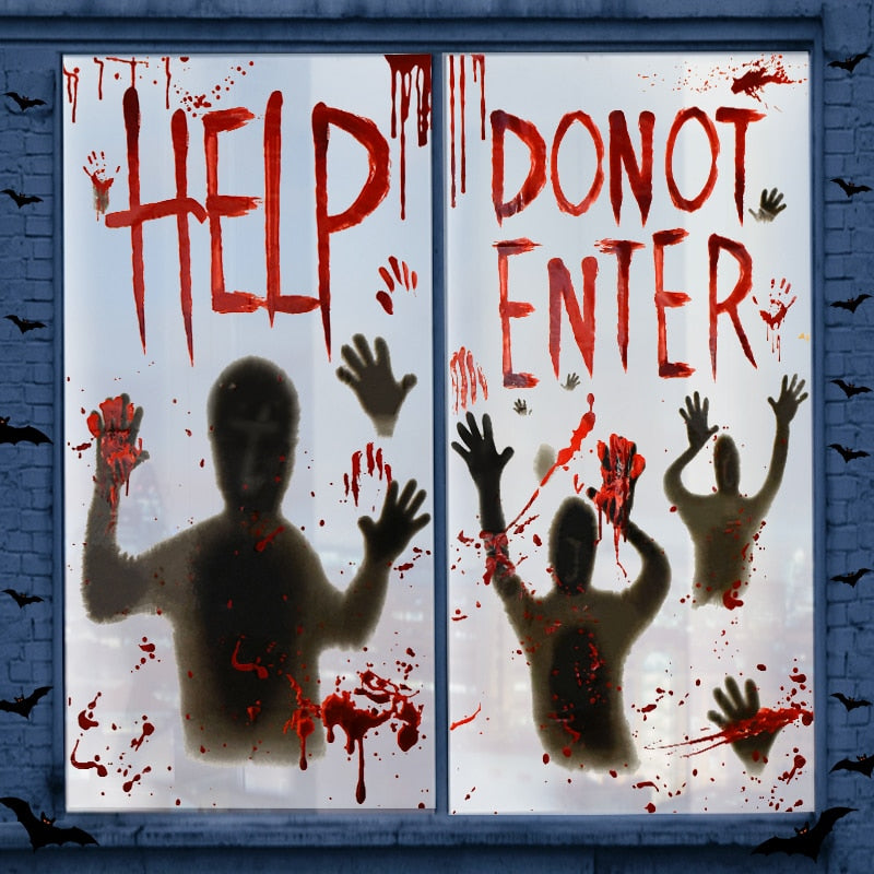 Halloween Window Door Decoration Window Clings Door Posters with Scary Bloody Handprints for Halloween Haunted House Party Decor