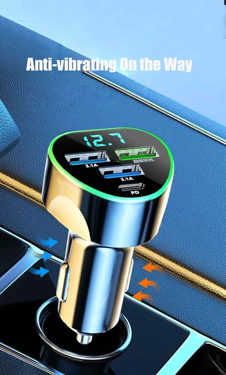 Car Phone Charger USB Type C Super Fast Charge in Car with LED Voltage Monitor