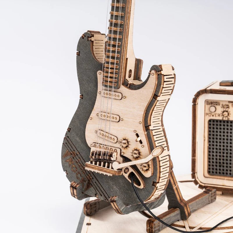 Electric Guitar 3D Wooden Puzzle for Kids Adults Assembly Creative Toys Building Block Set for Christmas Gifts