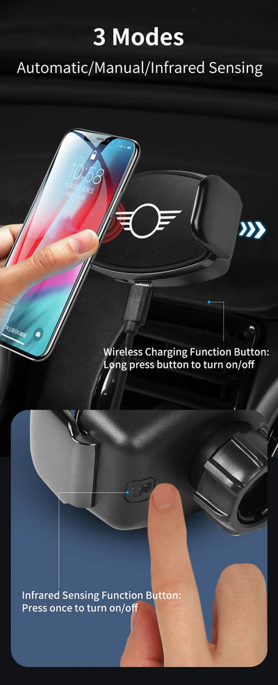 Wireless Charger Car Phone Holder Infrared Fast Charging For MINI COOPER