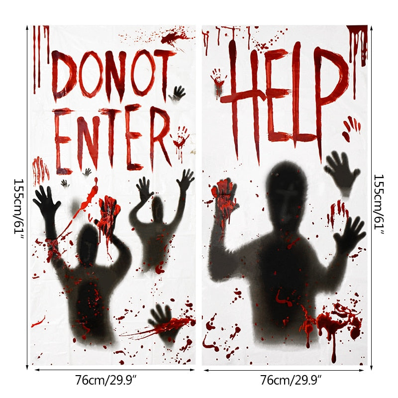 Halloween Window Door Decoration Window Clings Door Posters with Scary Bloody Handprints for Halloween Haunted House Party Decor