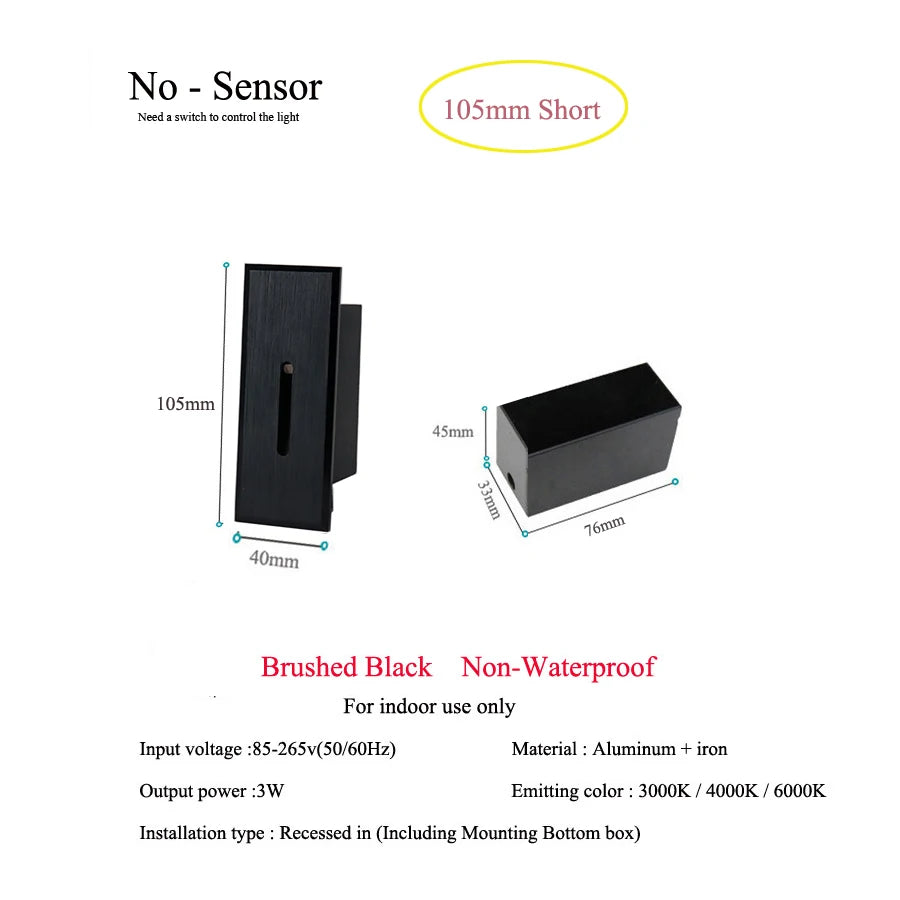 Slim Wall Stairs Light LED 3W Wall + Lamps Step Lamp Indoor lighting Nightlight Stairway Led Corridor Foyer Kitchen Hallway Lamp